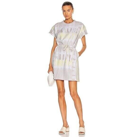 size 2 $348 John Elliott Gray Yellow Short Sleeve Tie Reconstructed Tie Dye - Picture 1 of 16